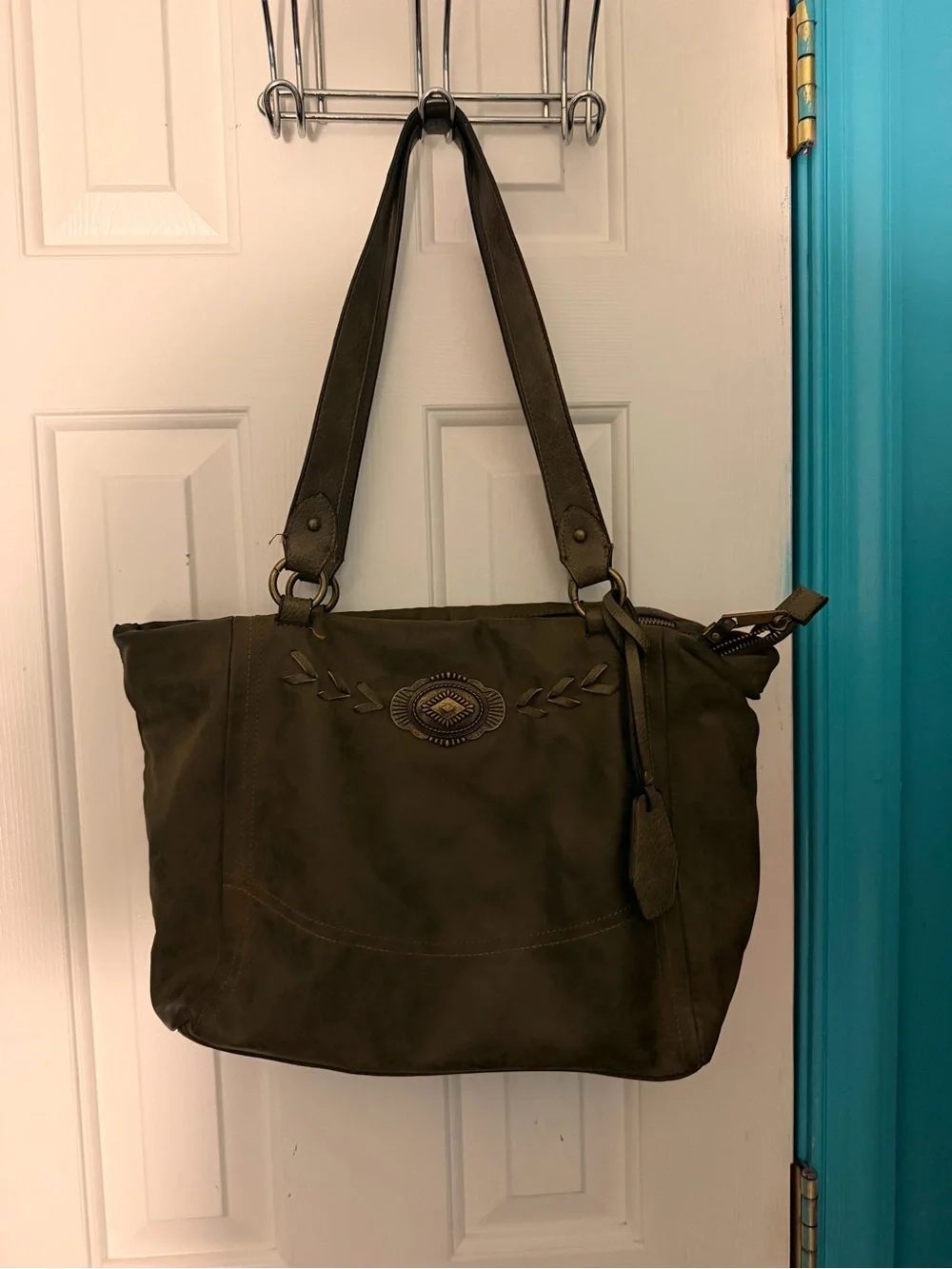 Olive Green Women's Tote Bag - Suede Shoulder Bag